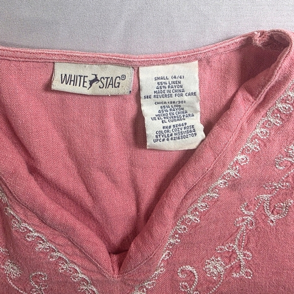 White Stag Pink Linen Tunic with Embroidered Neckline - Picture 2 of 6